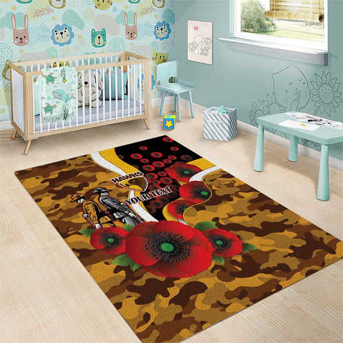 Hawthorn Hawks ANZAC Personalised Area Rug Lest We Forget Poppy Camo