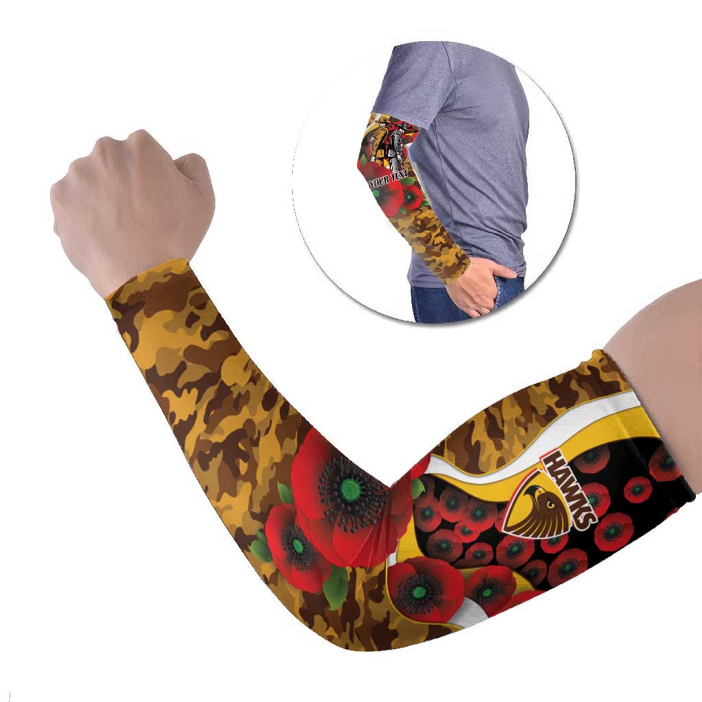 Hawthorn Hawks ANZAC Personalised Arm Sleeves Lest We Forget Poppy Camo