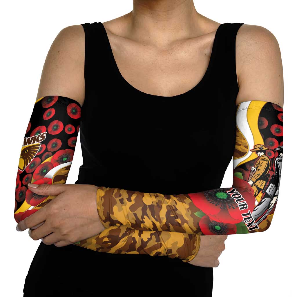 Hawthorn Hawks ANZAC Personalised Arm Sleeves Lest We Forget Poppy Camo