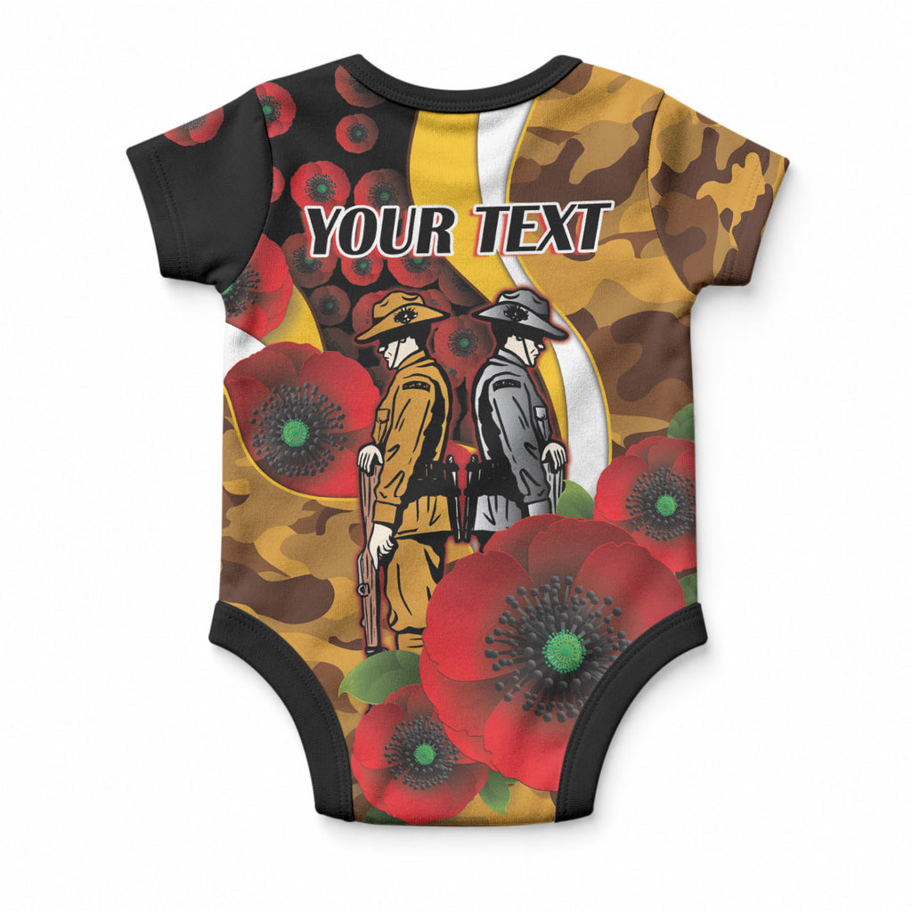 Hawthorn Hawks ANZAC Personalised Baby Onesie Lest We Forget Poppy Camo