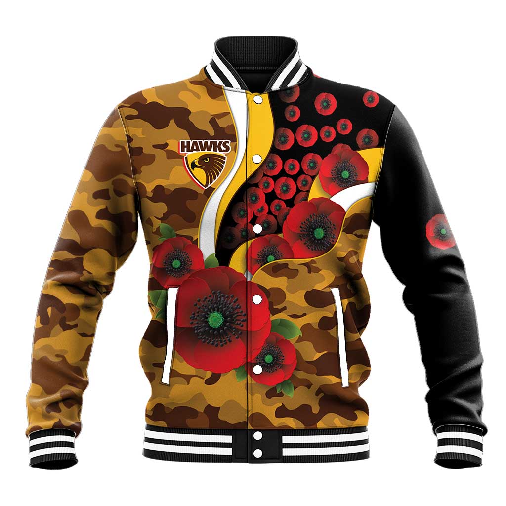 Hawthorn Hawks ANZAC Personalised Baseball Jacket Lest We Forget Poppy Camo