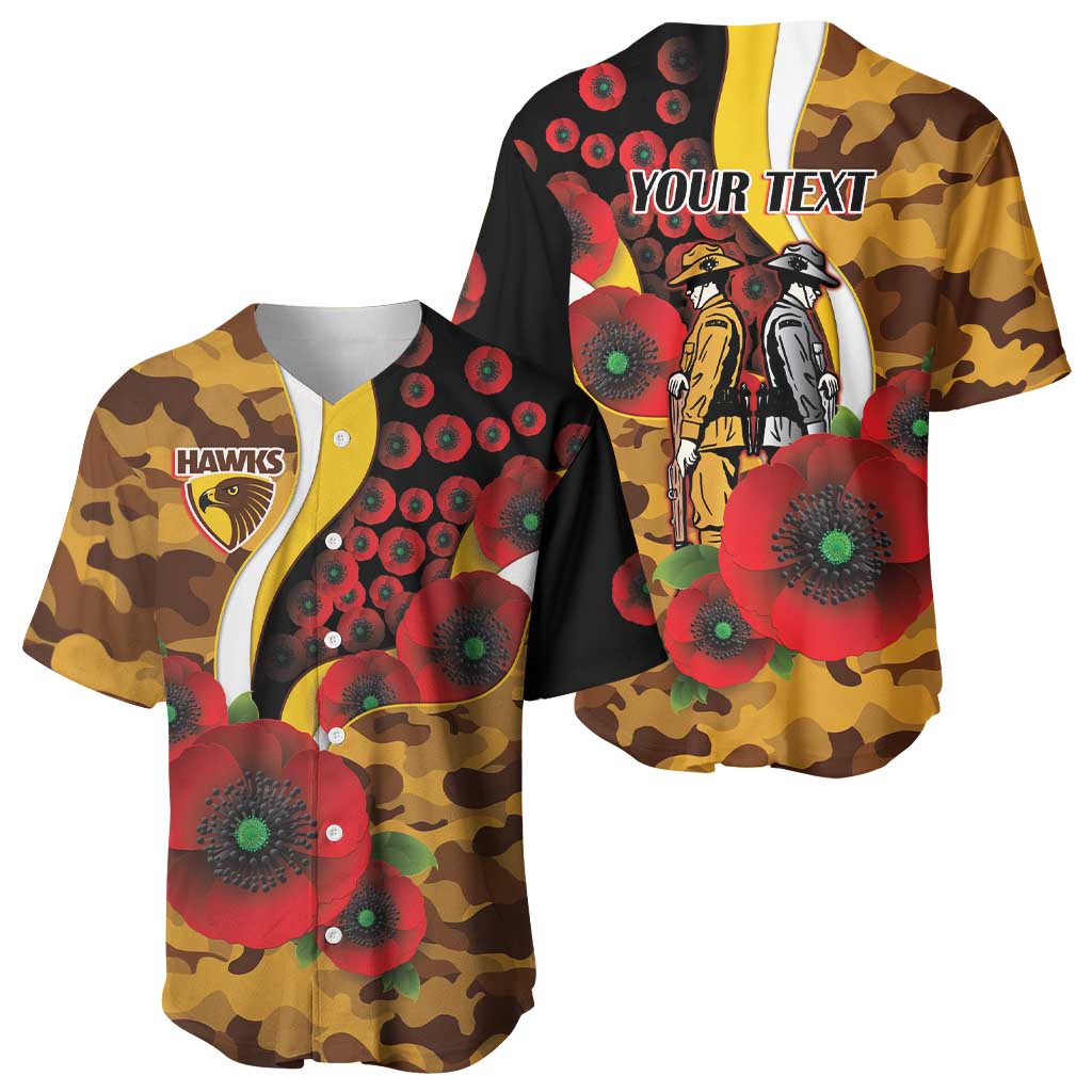 Hawthorn Hawks ANZAC Personalised Baseball Jersey Lest We Forget Poppy Camo
