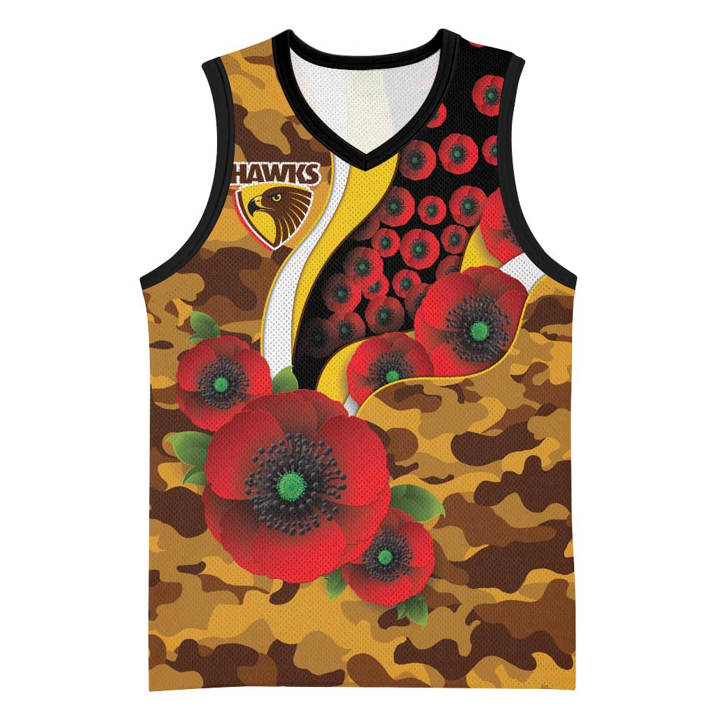 Hawthorn Hawks ANZAC Personalised Basketball Jersey Lest We Forget Poppy Camo