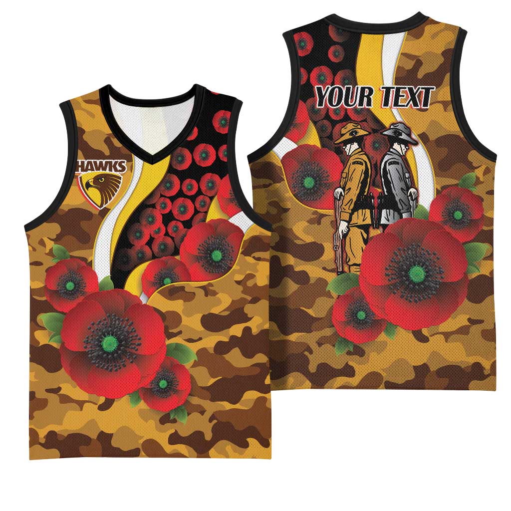 Hawthorn Hawks ANZAC Personalised Basketball Jersey Lest We Forget Poppy Camo