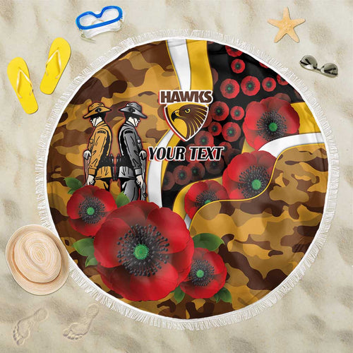 Hawthorn Hawks ANZAC Personalised Beach Blanket Lest We Forget Poppy Camo