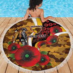Hawthorn Hawks ANZAC Personalised Beach Blanket Lest We Forget Poppy Camo