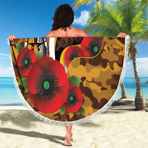 Hawthorn Hawks ANZAC Personalised Beach Blanket Lest We Forget Poppy Camo