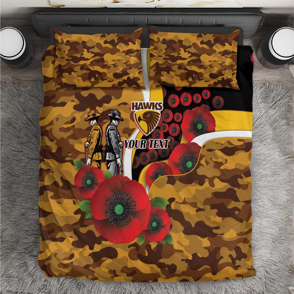 Hawthorn Hawks ANZAC Personalised Bedding Set Lest We Forget Poppy Camo