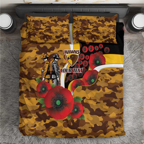 Hawthorn Hawks ANZAC Personalised Bedding Set Lest We Forget Poppy Camo
