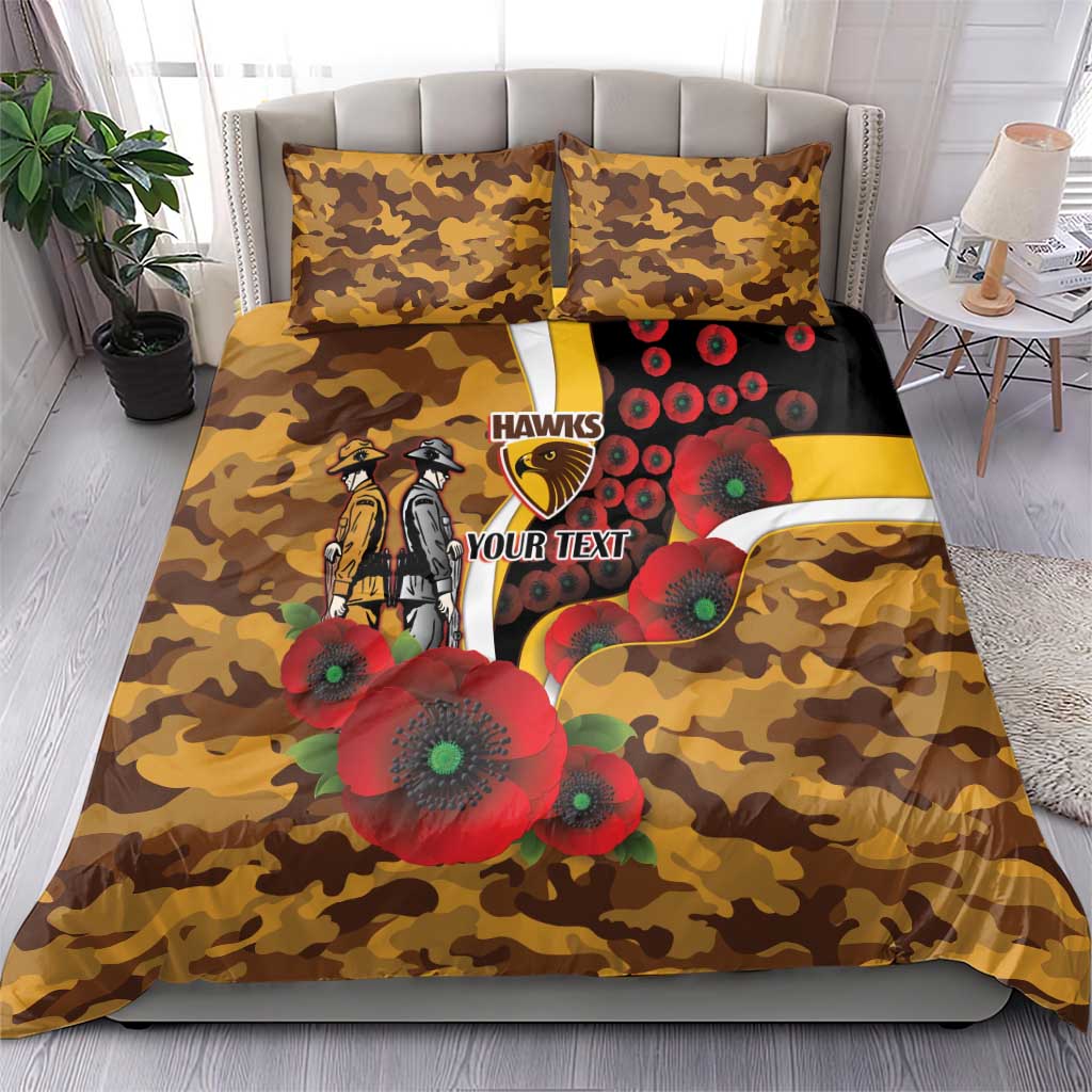 Hawthorn Hawks ANZAC Personalised Bedding Set Lest We Forget Poppy Camo
