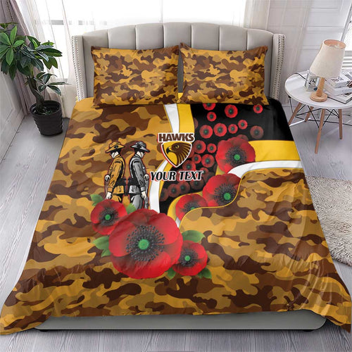 Hawthorn Hawks ANZAC Personalised Bedding Set Lest We Forget Poppy Camo