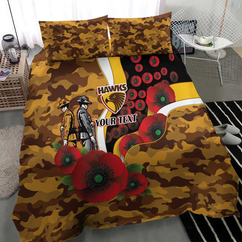 Hawthorn Hawks ANZAC Personalised Bedding Set Lest We Forget Poppy Camo