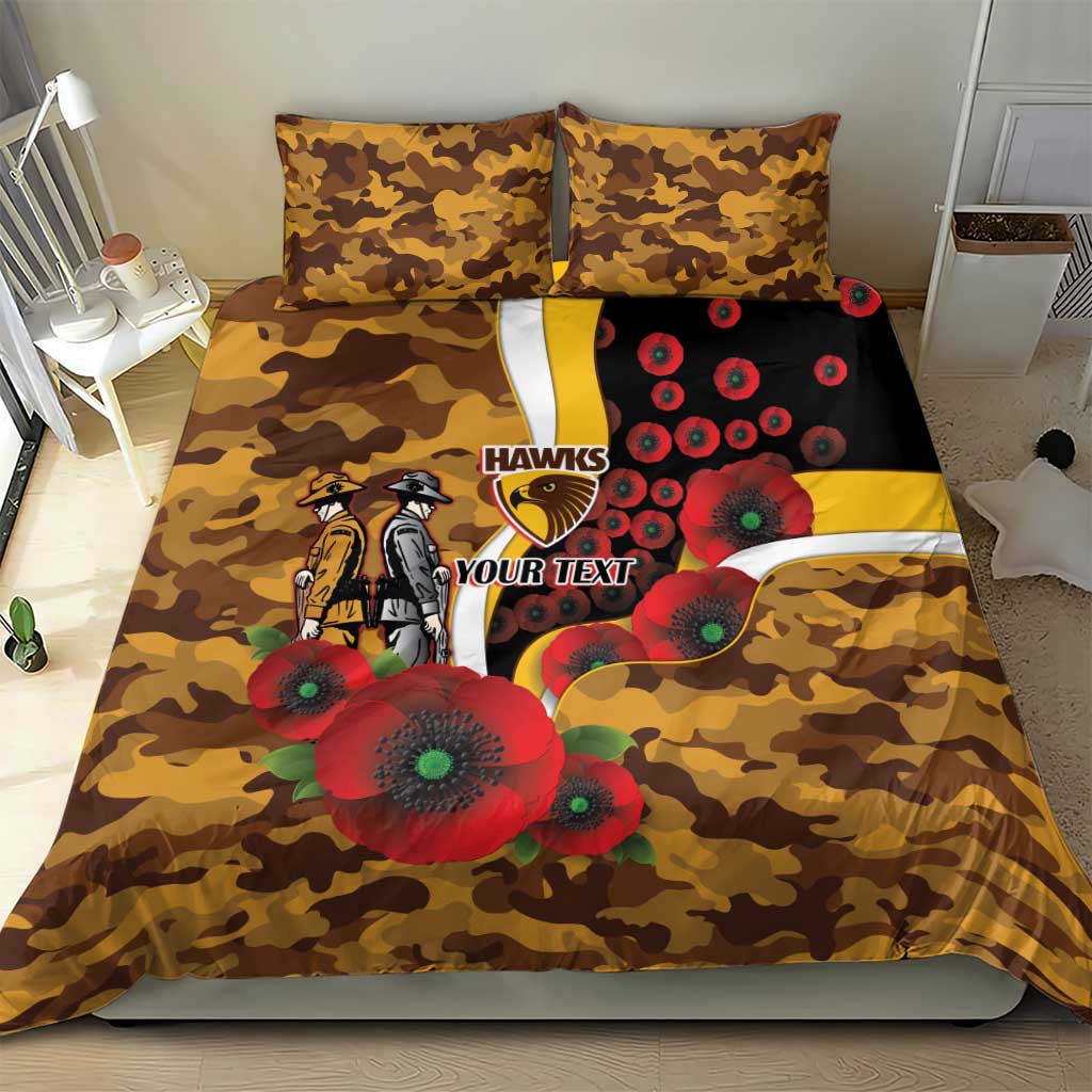 Hawthorn Hawks ANZAC Personalised Bedding Set Lest We Forget Poppy Camo