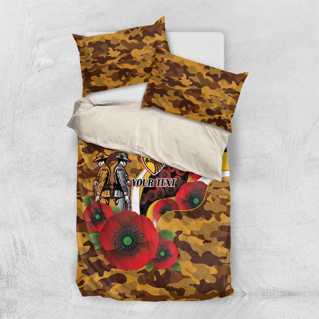 Hawthorn Hawks ANZAC Personalised Bedding Set Lest We Forget Poppy Camo
