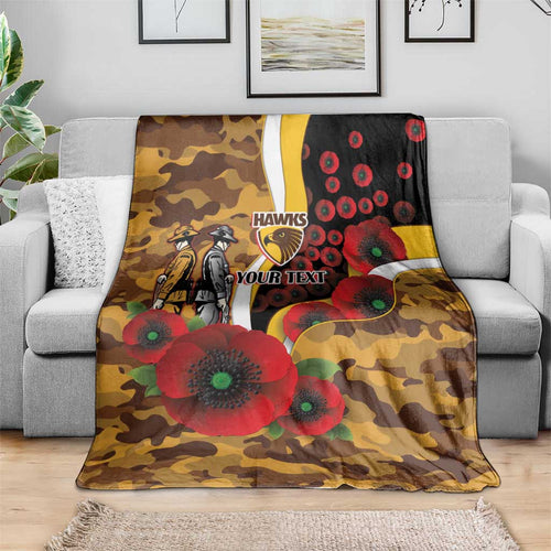 Hawthorn Hawks ANZAC Personalised Blanket Lest We Forget Poppy Camo