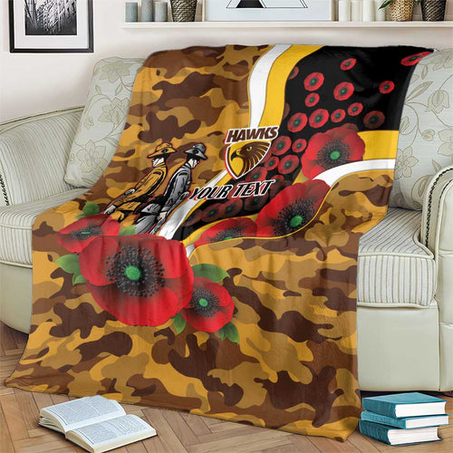 Hawthorn Hawks ANZAC Personalised Blanket Lest We Forget Poppy Camo