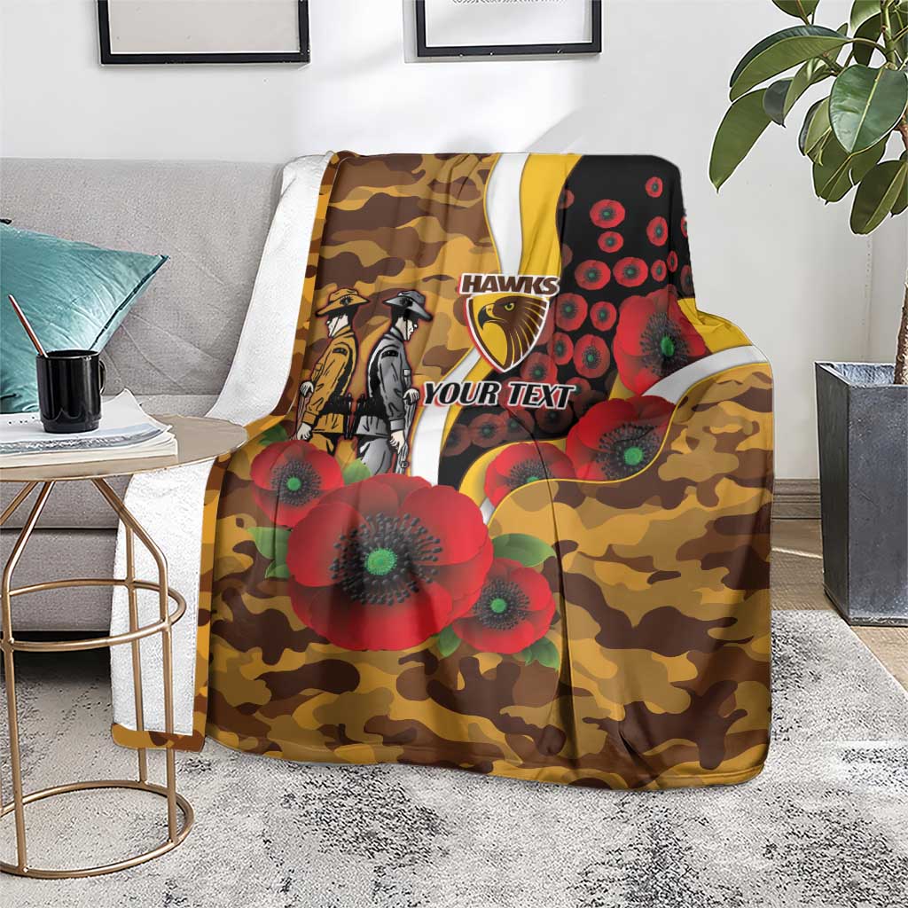 Hawthorn Hawks ANZAC Personalised Blanket Lest We Forget Poppy Camo