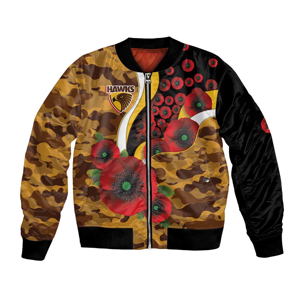 Hawthorn Hawks ANZAC Personalised Bomber Jacket Lest We Forget Poppy Camo
