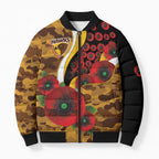 Hawthorn Hawks ANZAC Personalised Bomber Puffer Jacket Lest We Forget Poppy Camo