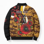 Hawthorn Hawks ANZAC Personalised Bomber Puffer Jacket Lest We Forget Poppy Camo