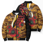 Hawthorn Hawks ANZAC Personalised Bomber Puffer Jacket Lest We Forget Poppy Camo