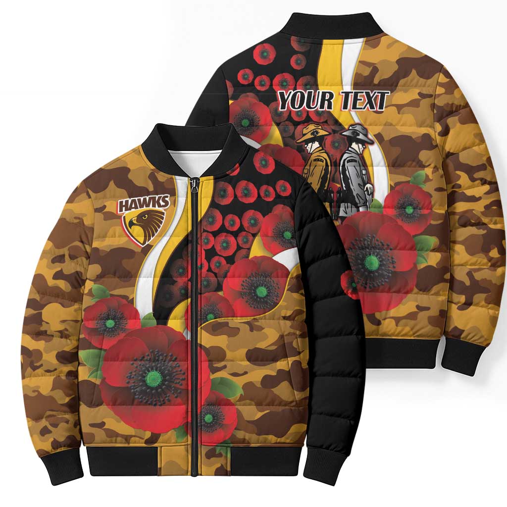 Hawthorn Hawks ANZAC Personalised Bomber Puffer Jacket Lest We Forget Poppy Camo