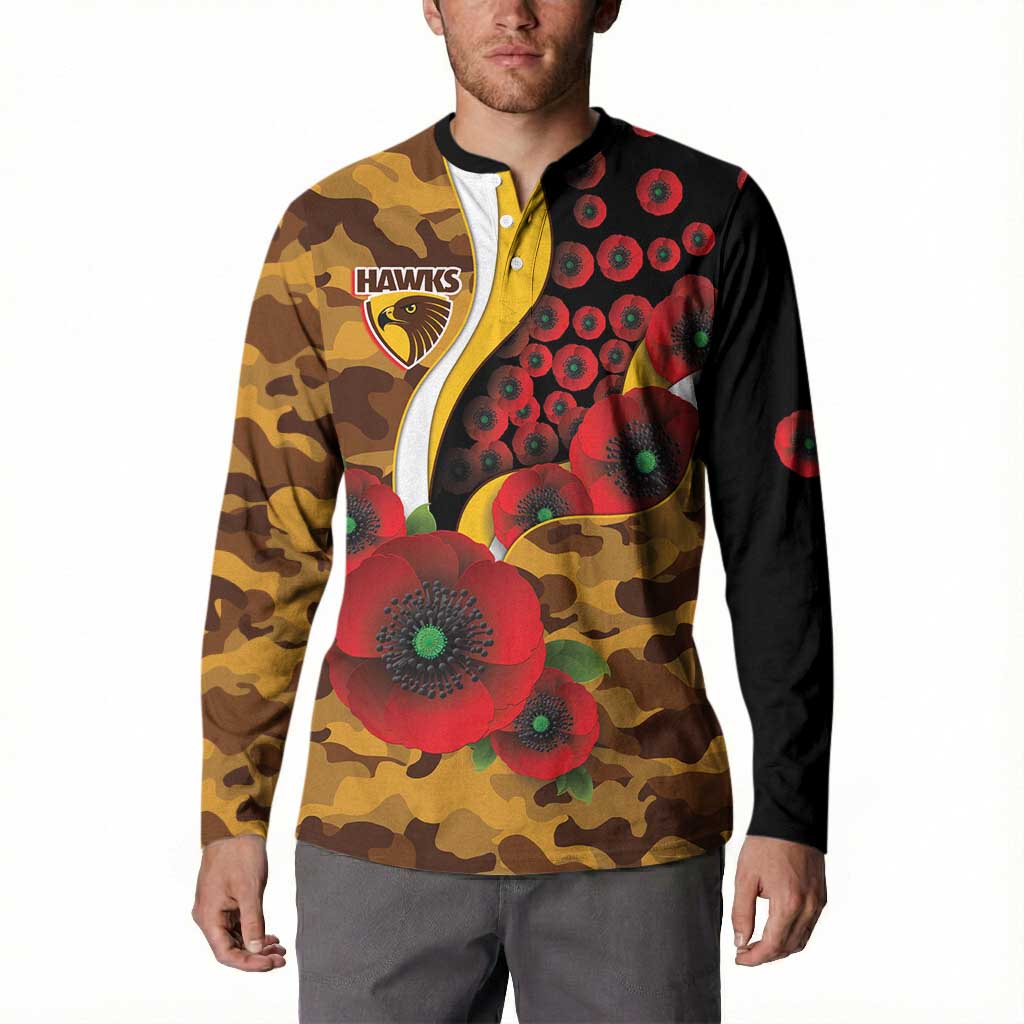 Hawthorn Hawks ANZAC Personalised Button Sweatshirt Lest We Forget Poppy Camo