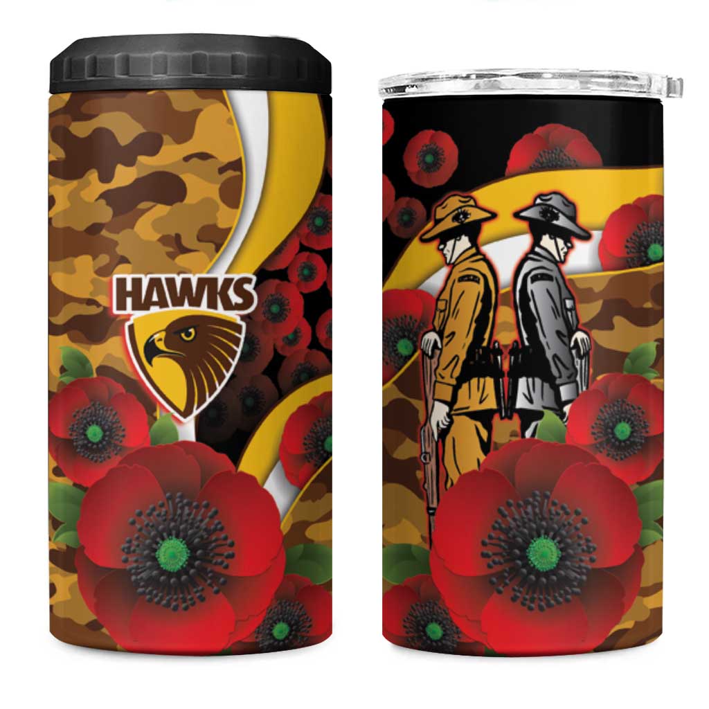 Hawthorn Hawks ANZAC Personalised 4 in 1 Can Cooler Tumbler Lest We Forget Poppy Camo