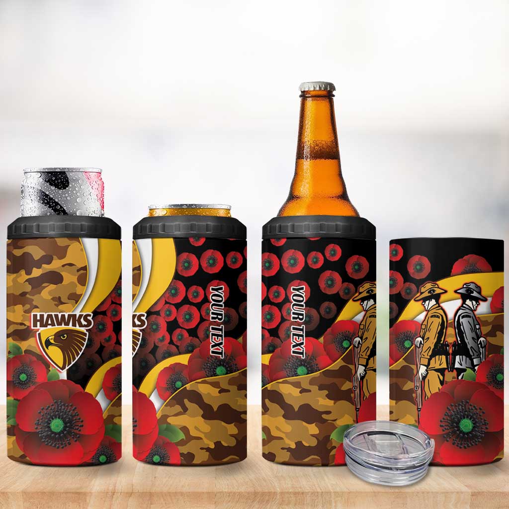 Hawthorn Hawks ANZAC Personalised 4 in 1 Can Cooler Tumbler Lest We Forget Poppy Camo