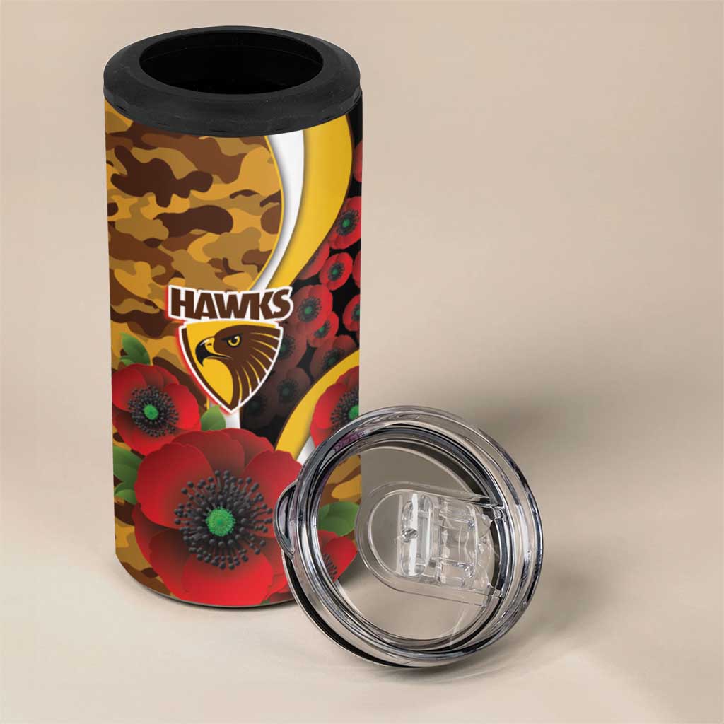 Hawthorn Hawks ANZAC Personalised 4 in 1 Can Cooler Tumbler Lest We Forget Poppy Camo