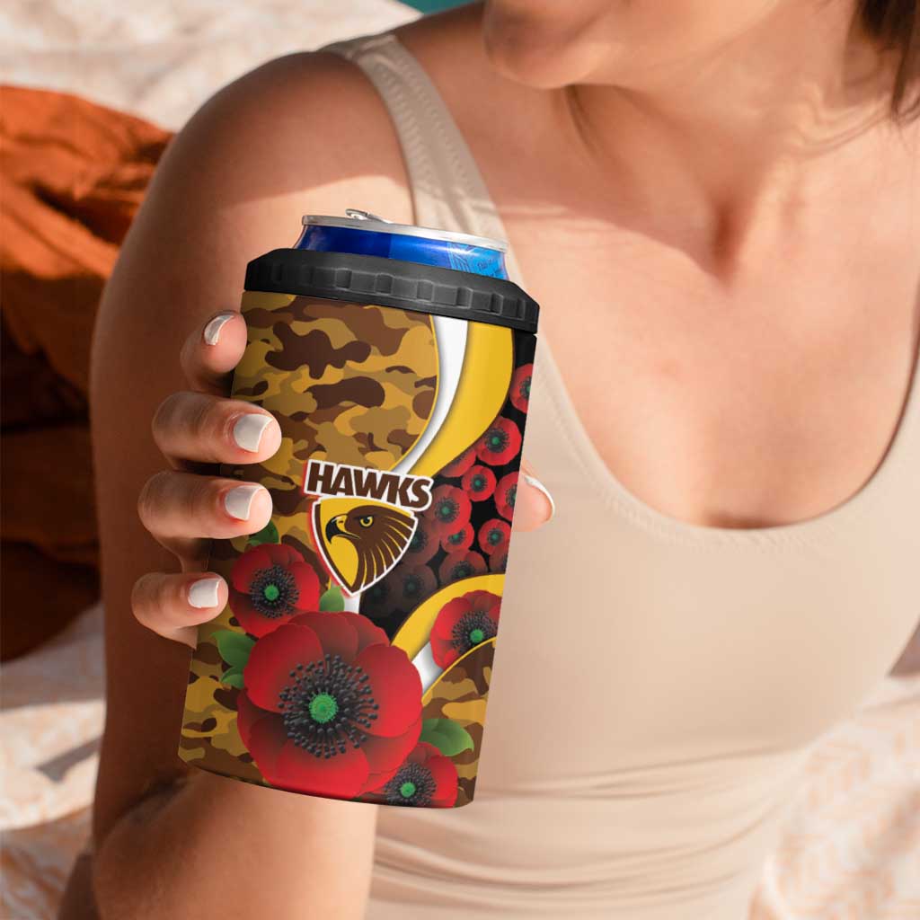 Hawthorn Hawks ANZAC Personalised 4 in 1 Can Cooler Tumbler Lest We Forget Poppy Camo