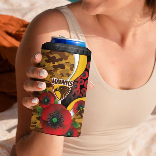 Hawthorn Hawks ANZAC Personalised 4 in 1 Can Cooler Tumbler Lest We Forget Poppy Camo