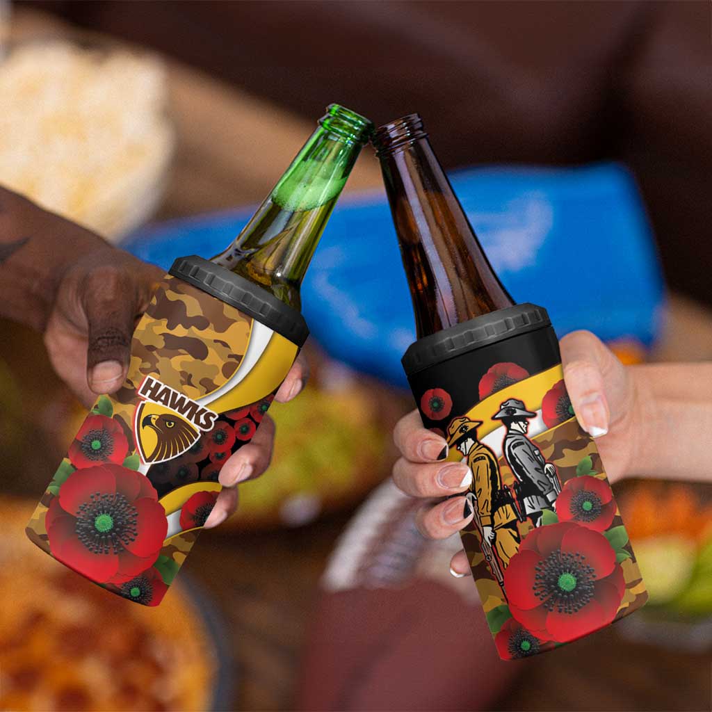 Hawthorn Hawks ANZAC Personalised 4 in 1 Can Cooler Tumbler Lest We Forget Poppy Camo