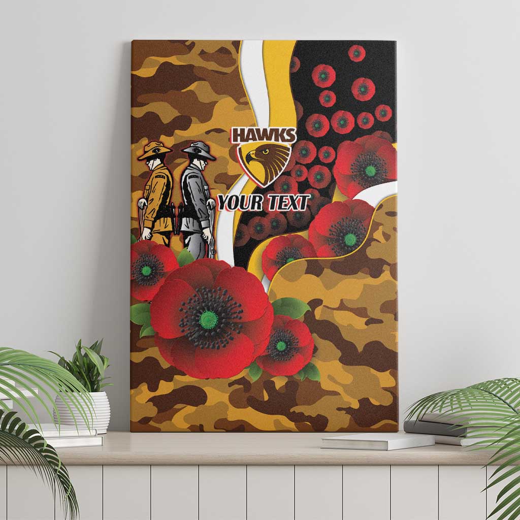 Hawthorn Hawks ANZAC Personalised Canvas Wall Art Lest We Forget Poppy Camo