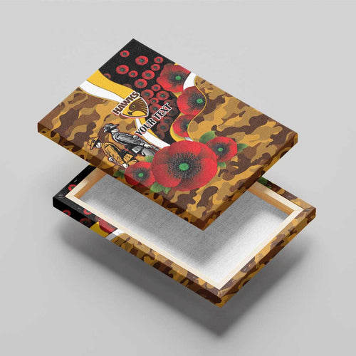 Hawthorn Hawks ANZAC Personalised Canvas Wall Art Lest We Forget Poppy Camo