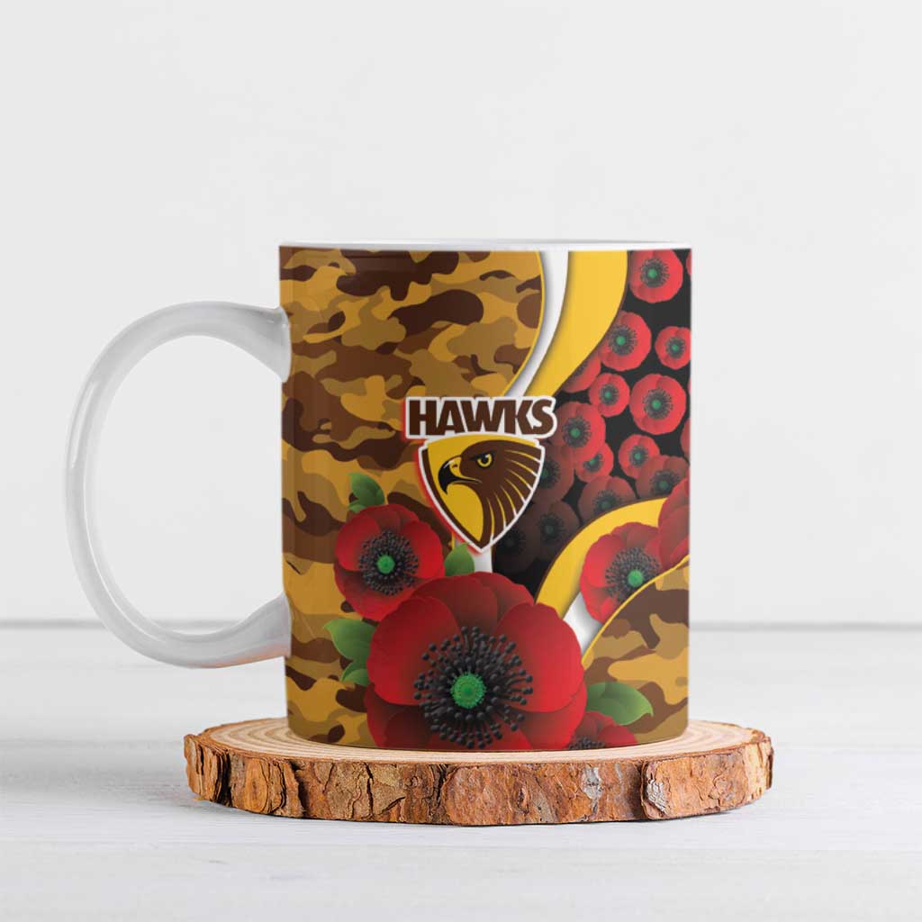 Hawthorn Hawks ANZAC Personalised Ceramic Mug Lest We Forget Poppy Camo