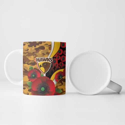 Hawthorn Hawks ANZAC Personalised Ceramic Mug Lest We Forget Poppy Camo