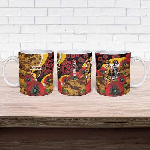 Hawthorn Hawks ANZAC Personalised Ceramic Mug Lest We Forget Poppy Camo