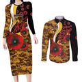 Hawthorn Hawks ANZAC Personalised Couples Matching Long Sleeve Bodycon Dress and Long Sleeve Button Shirt Lest We Forget Poppy Camo