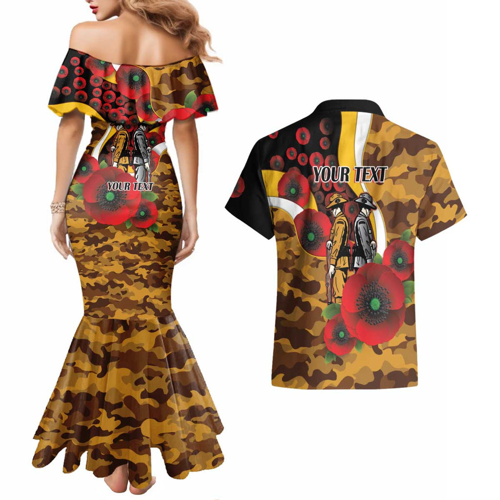 Hawthorn Hawks ANZAC Personalised Couples Matching Mermaid Dress and Hawaiian Shirt Lest We Forget Poppy Camo