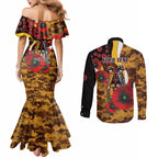Hawthorn Hawks ANZAC Personalised Couples Matching Mermaid Dress and Long Sleeve Button Shirt Lest We Forget Poppy Camo