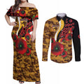 Hawthorn Hawks ANZAC Personalised Couples Matching Off Shoulder Maxi Dress and Long Sleeve Button Shirt Lest We Forget Poppy Camo