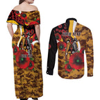 Hawthorn Hawks ANZAC Personalised Couples Matching Off Shoulder Maxi Dress and Long Sleeve Button Shirt Lest We Forget Poppy Camo