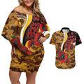 Hawthorn Hawks ANZAC Personalised Couples Matching Off Shoulder Short Dress and Hawaiian Shirt Lest We Forget Poppy Camo