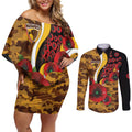Hawthorn Hawks ANZAC Personalised Couples Matching Off Shoulder Short Dress and Long Sleeve Button Shirt Lest We Forget Poppy Camo
