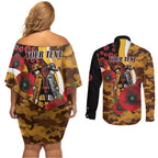 Hawthorn Hawks ANZAC Personalised Couples Matching Off Shoulder Short Dress and Long Sleeve Button Shirt Lest We Forget Poppy Camo
