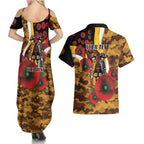 Hawthorn Hawks ANZAC Personalised Couples Matching Summer Maxi Dress and Hawaiian Shirt Lest We Forget Poppy Camo