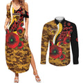 Hawthorn Hawks ANZAC Personalised Couples Matching Summer Maxi Dress and Long Sleeve Button Shirt Lest We Forget Poppy Camo