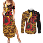 Hawthorn Hawks ANZAC Personalised Couples Matching Summer Maxi Dress and Long Sleeve Button Shirt Lest We Forget Poppy Camo