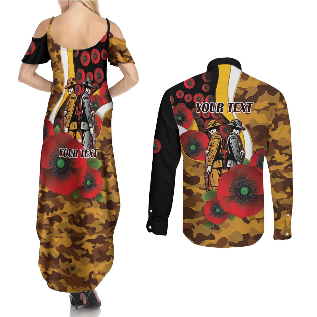 Hawthorn Hawks ANZAC Personalised Couples Matching Summer Maxi Dress and Long Sleeve Button Shirt Lest We Forget Poppy Camo